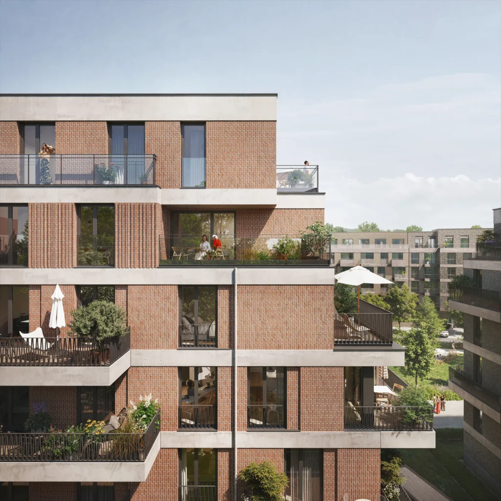 Bramquartier - detailierte Außenansicht der Fassade und Balkonen